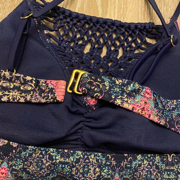 ISLAND SOUL Macrame High Navy Metallic Tankini Top - Picture 9 of 13